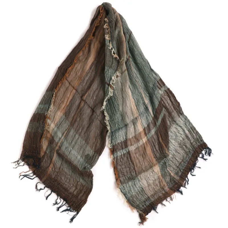 Earth Sage Block Mix Tamaki Niime Cotton Roots Shawl made by William Crabtree & Sons