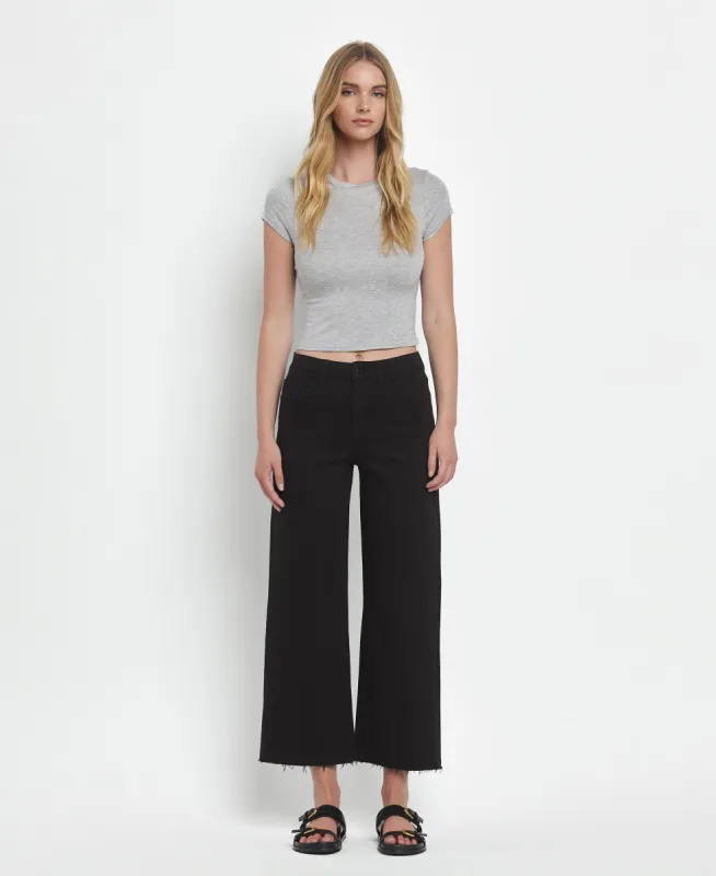 Black - High Rise Crop Wide Leg Jeans sold by Vervet