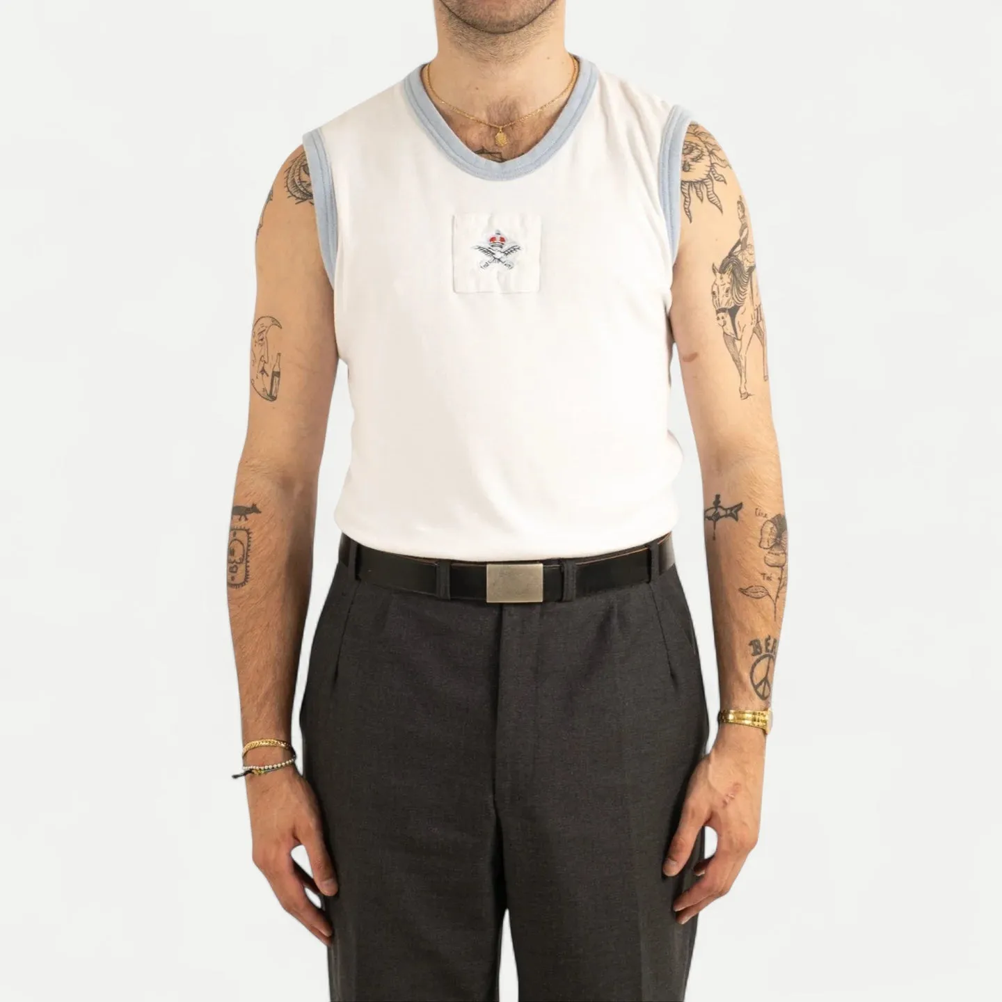 BRITISH ARMY TRAINING TANK TOP - LIGHT BLUE TRIM sold by Universal Surplus