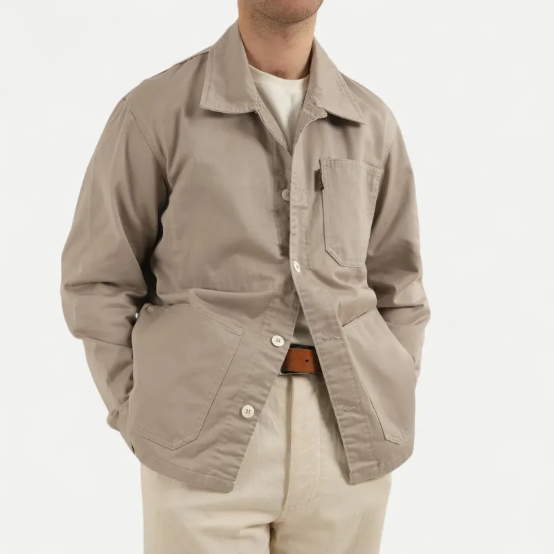 FRENCH GREIGE STRIPED WORK JACKET made by Universal Surplus