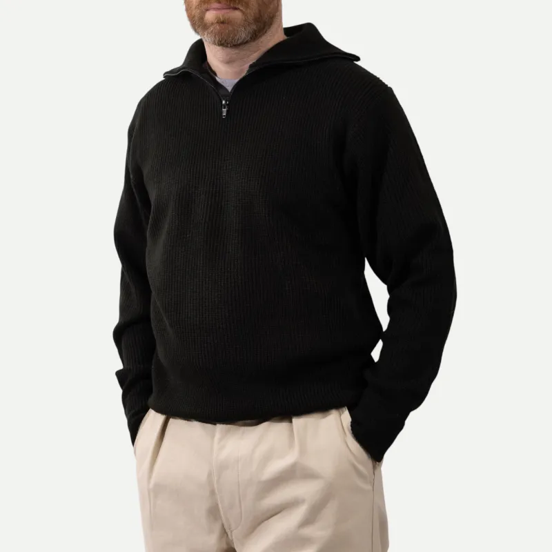 FRENCH ARMY ZIPPED SWEATER - BLACK made by Universal Surplus