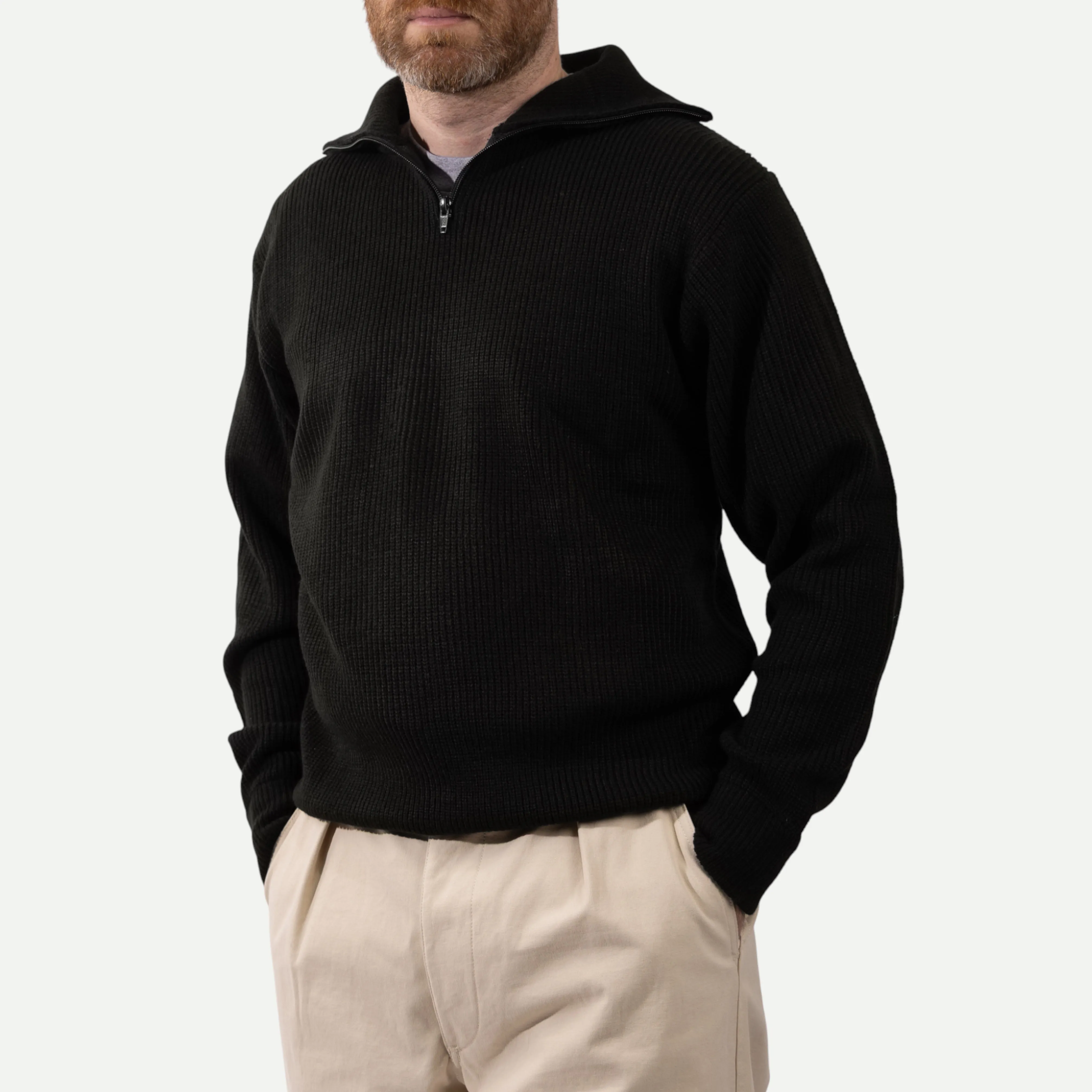 FRENCH ARMY ZIPPED SWEATER - BLACK sold by Universal Surplus