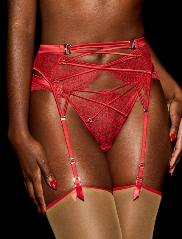 Tessa Red Suspender sold by Honey Birdette
