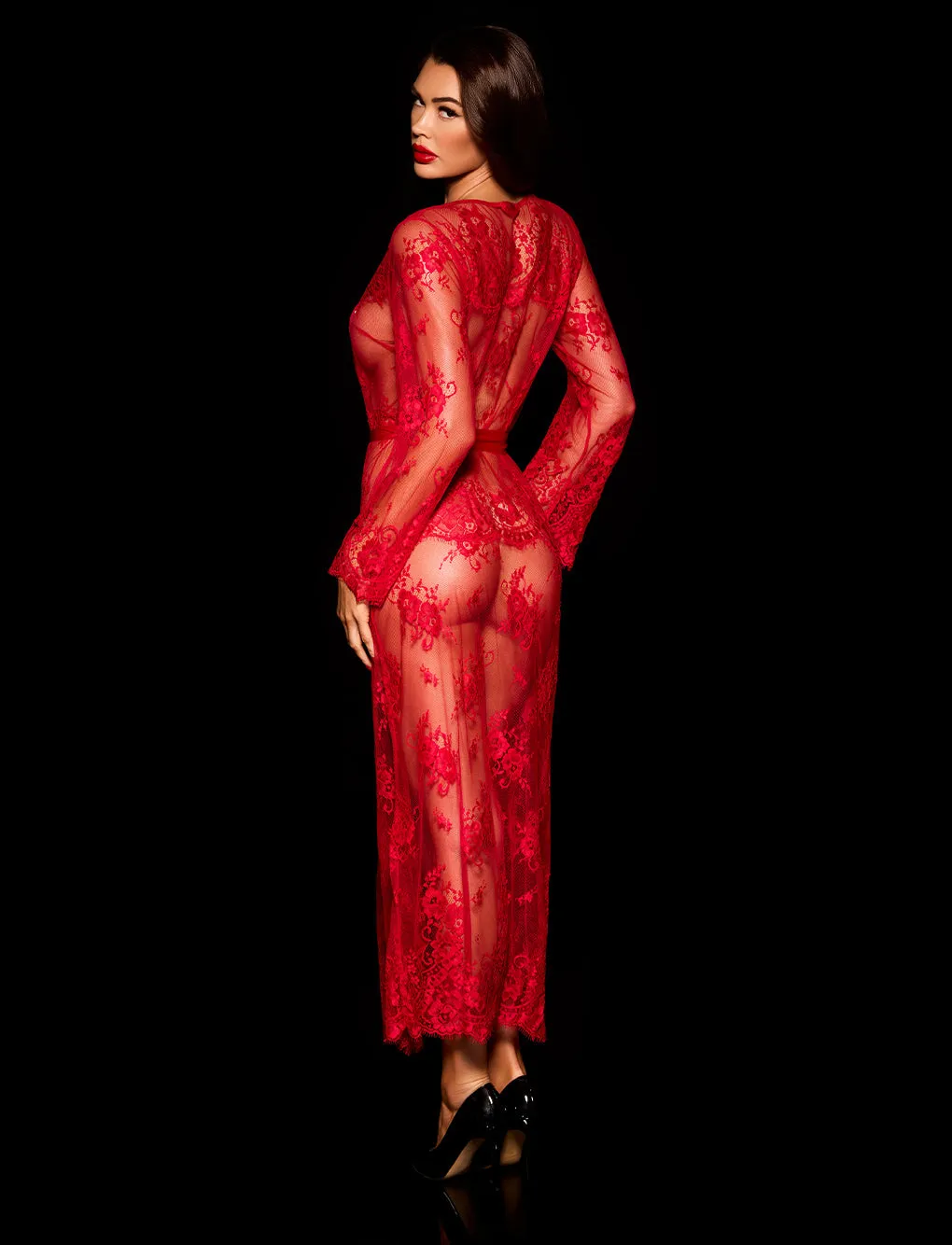 Red Love Lace Full Length Robe sold by Honey Birdette product image thumbnail 2