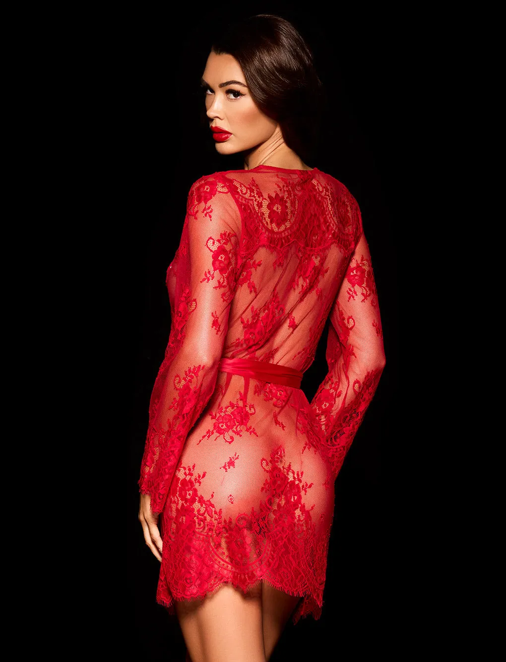 Red Love Lace Robe sold by Honey Birdette product image thumbnail 2
