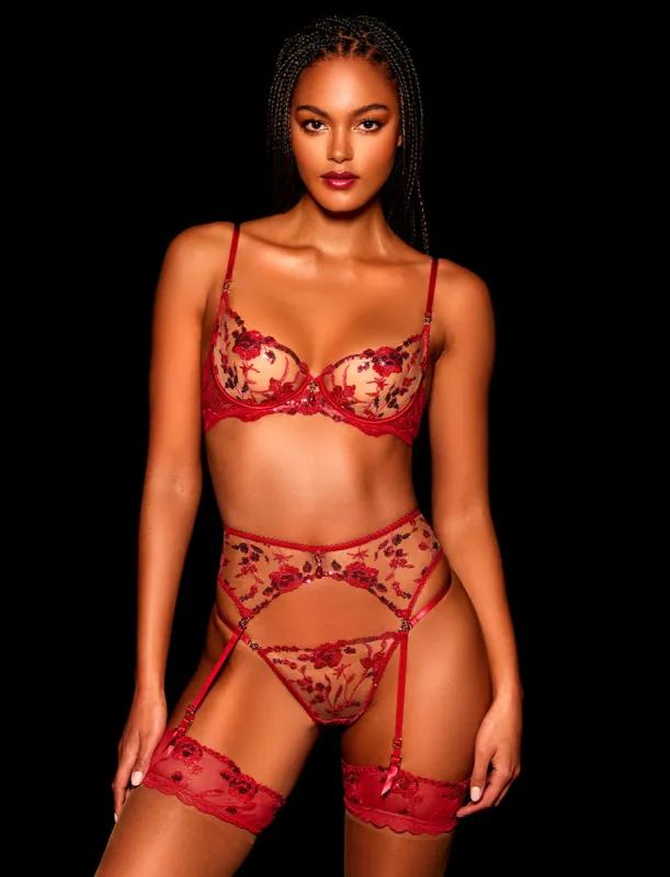 Whitney Sparkling Red Suspender sold by Honey Birdette