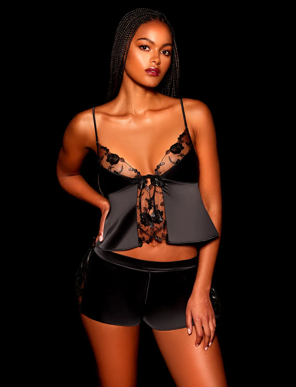 Whitney Black Tie Front Cami sold by Honey Birdette
