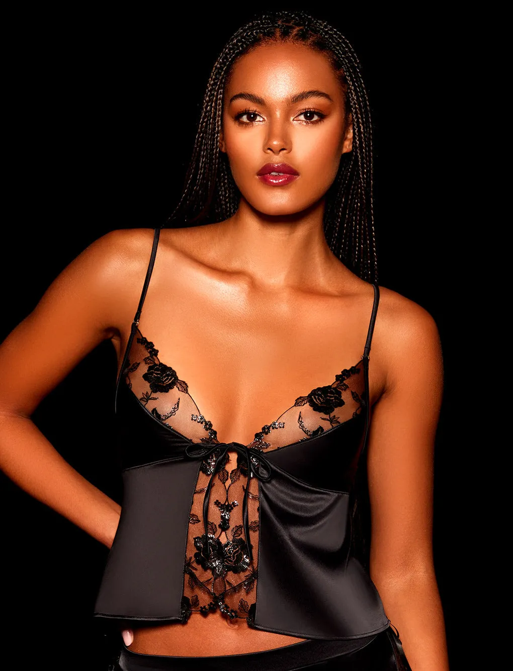Whitney Black Tie Front Cami sold by Honey Birdette product image thumbnail 2
