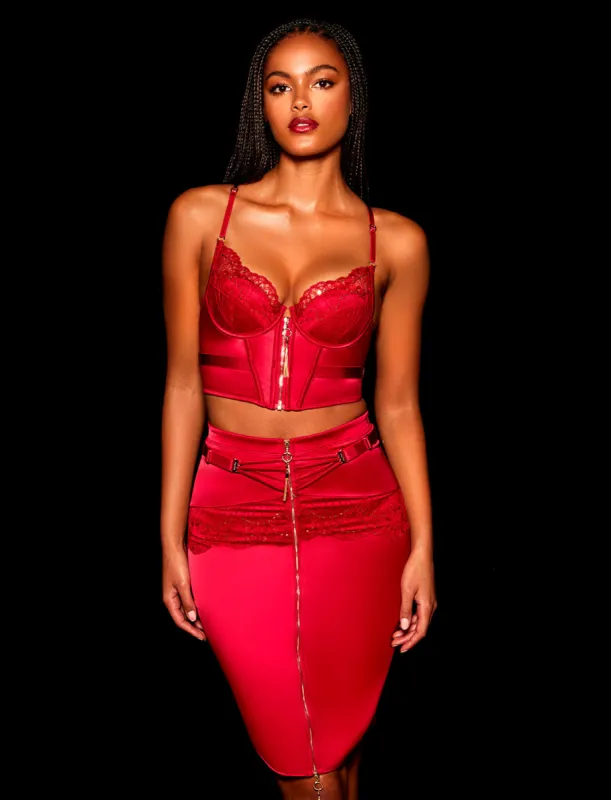 Gloria Red Bustier & Skirt Lingerie Set sold by Honey Birdette