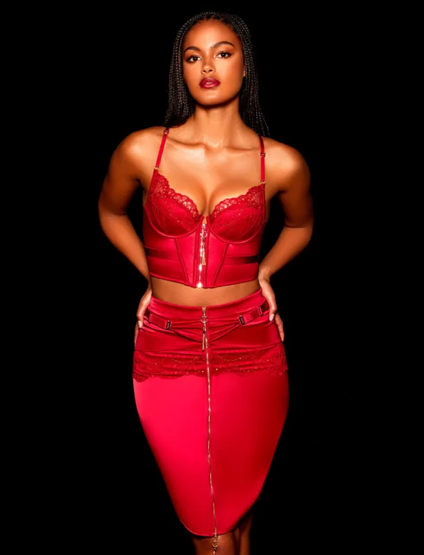 Gloria Red Bustier sold by Honey Birdette