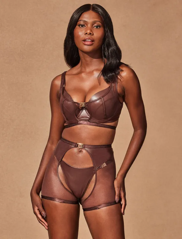 Emily Deep Mahogany Suspender sold by Honey Birdette