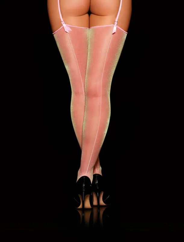 Pink Glitter Suspender Stockings sold by Honey Birdette