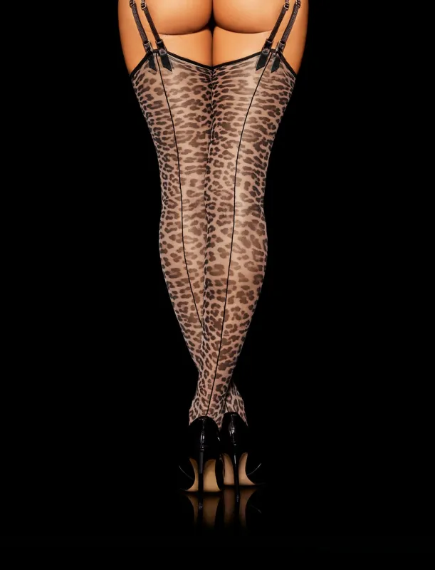 Leopard Print Suspender Stockings made by Honey Birdette