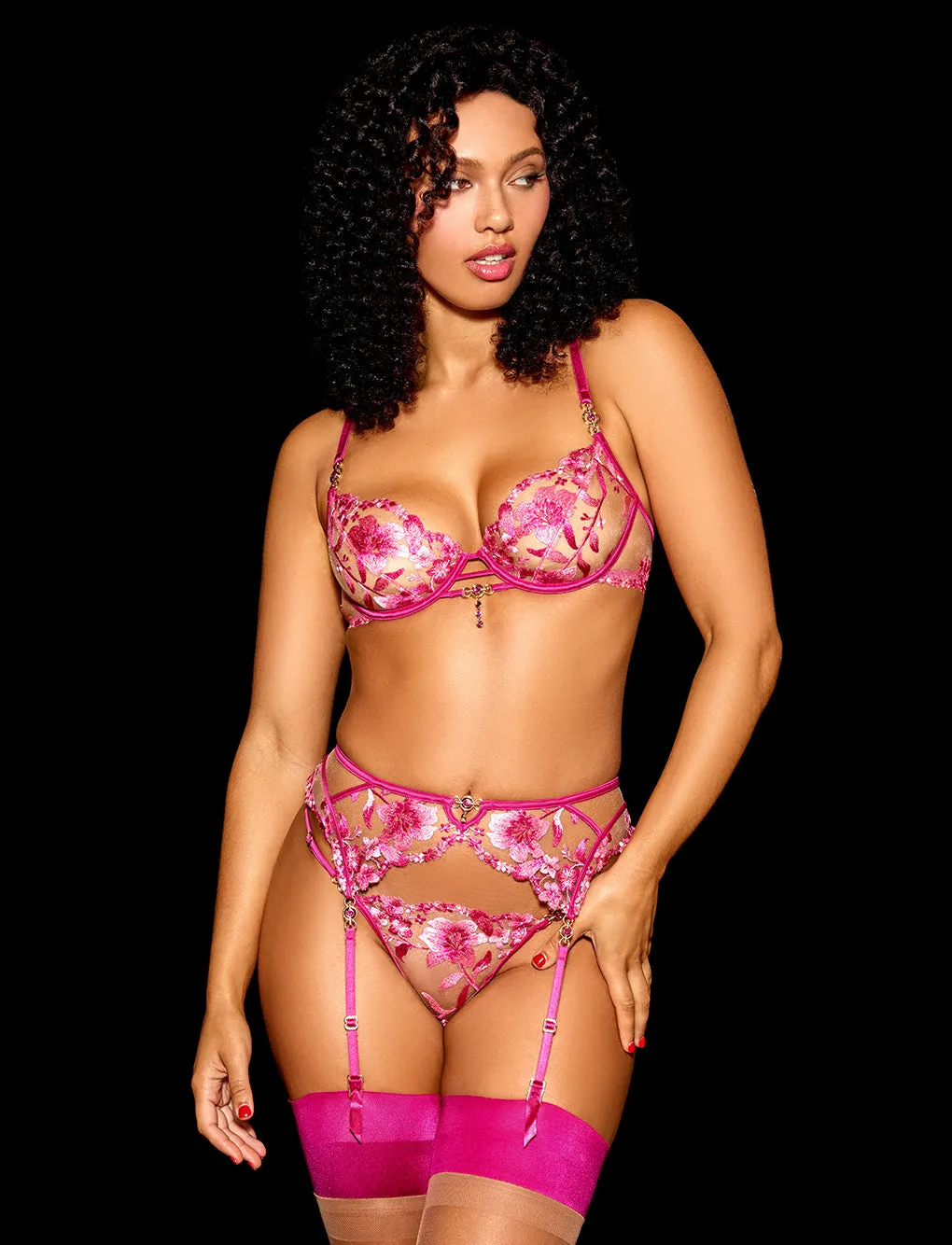 Aluna Pink 3 Piece Lingerie Set sold by Honey Birdette