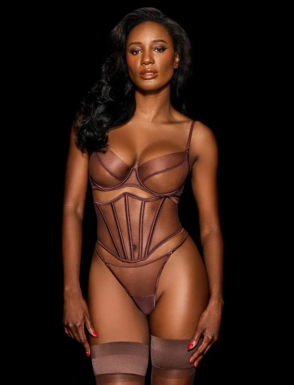 Nakeds 2.0 Mahogany 3 Piece Lingerie Set sold by Honey Birdette