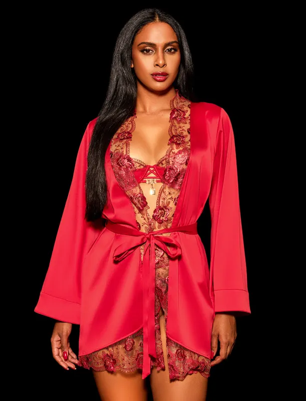 Jules Red Robe sold by Honey Birdette