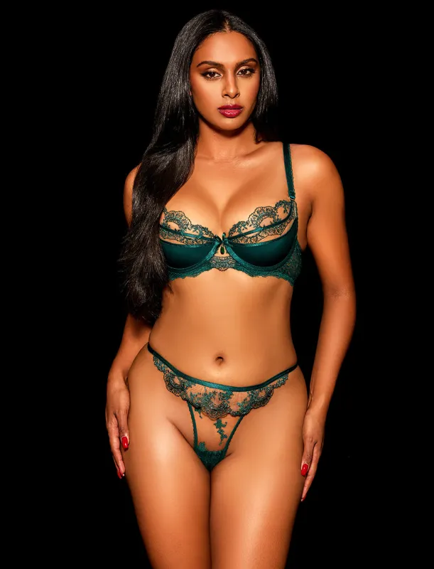 Charlotta Emerald Bra & Bottom Lingerie Set sold by Honey Birdette