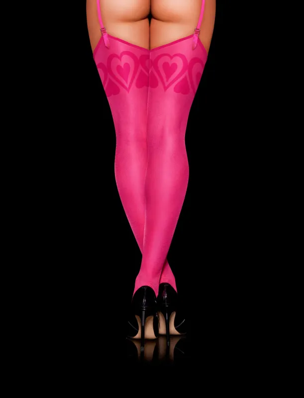 Passion Pink Heart Suspender Stockings sold by Honey Birdette