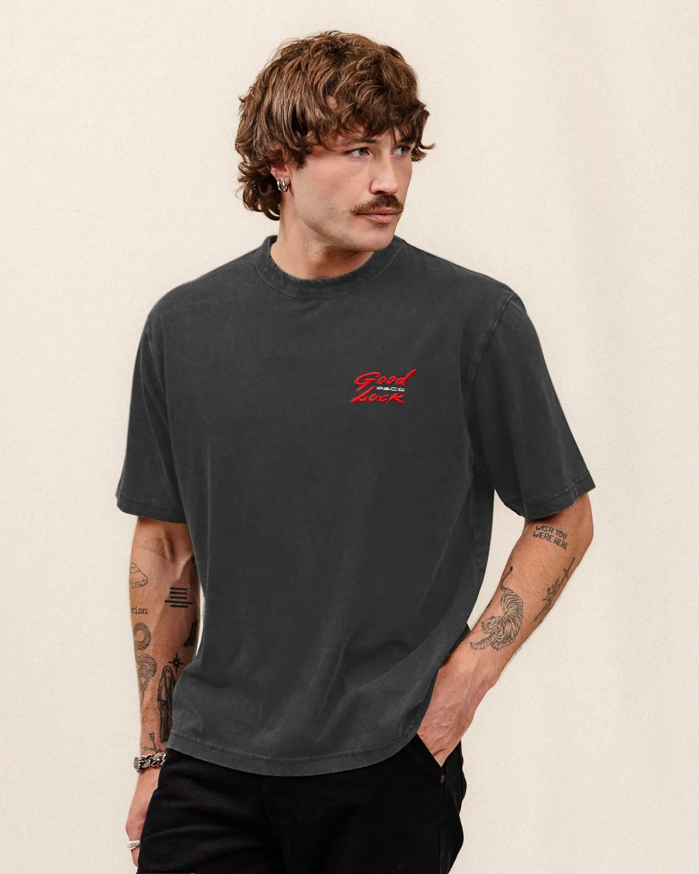 Good Luck Snake Boxy T-Shirt - Light Acid Wash sold by P & Co product image thumbnail 4
