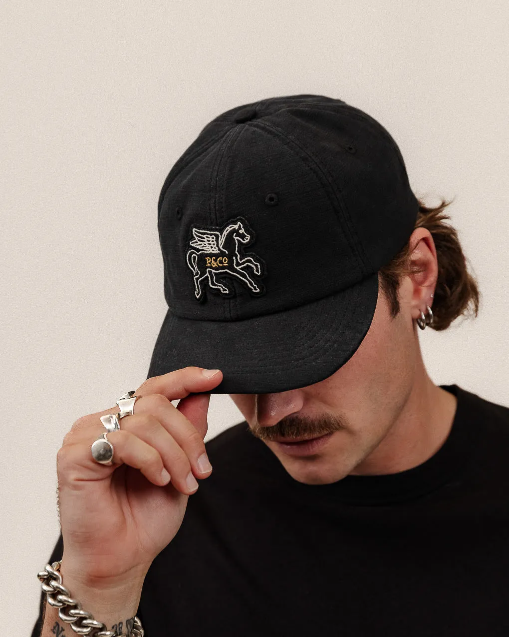 Pegasus 6 Panel Cap - Washed Black sold by P & Co