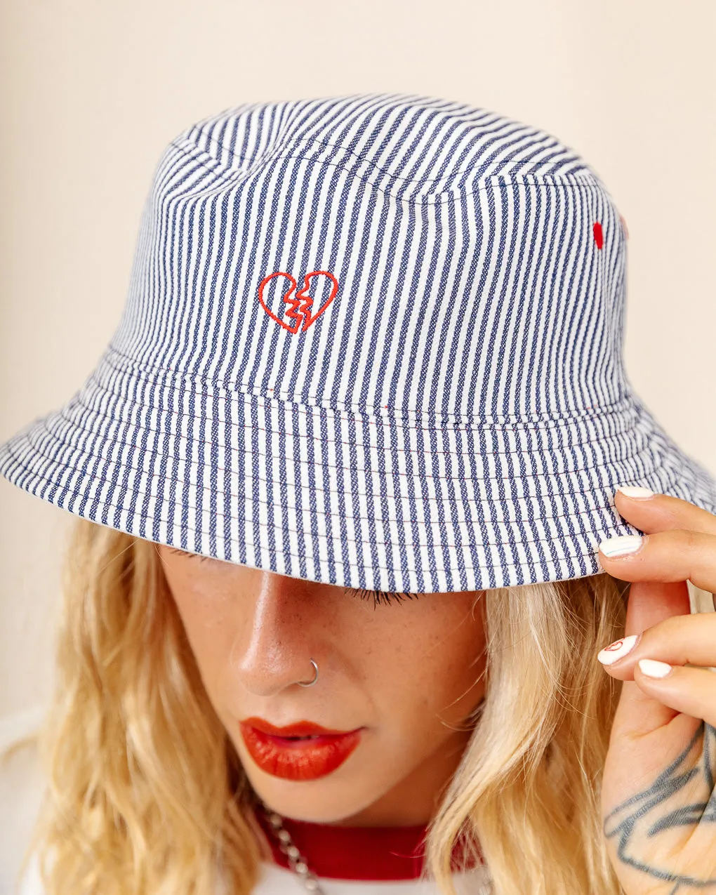 Margate Reversible Bucket Hat - Ecru & Hickory Stripe sold by P & Co product image thumbnail 5