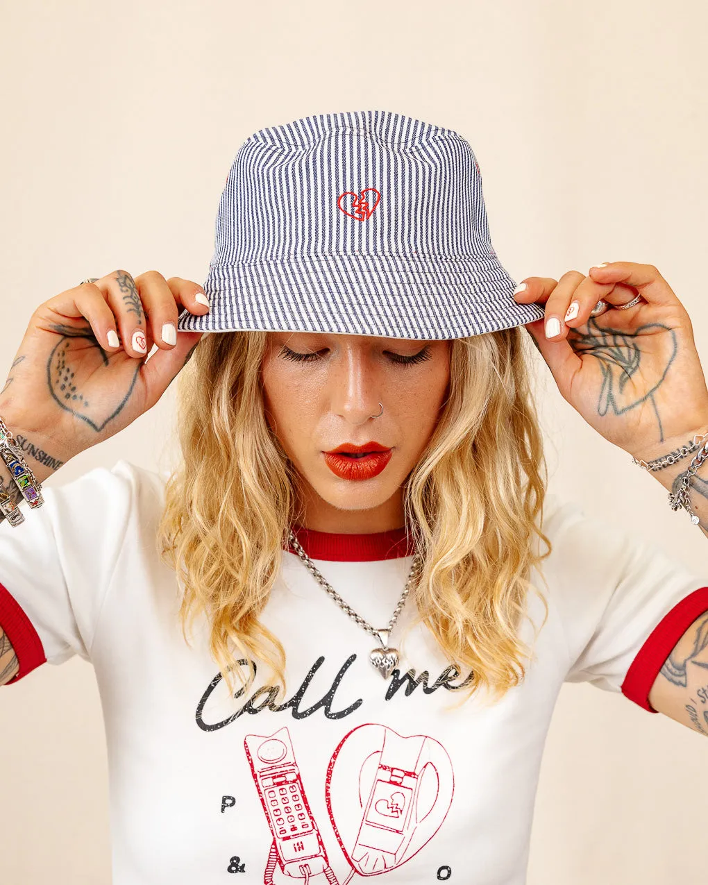 Margate Reversible Bucket Hat - Ecru & Hickory Stripe sold by P & Co