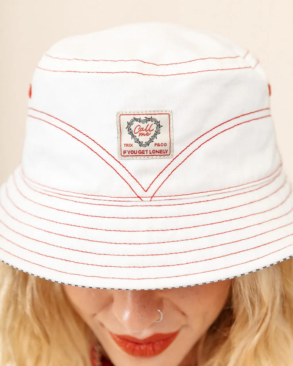 Margate Reversible Bucket Hat - Ecru & Hickory Stripe sold by P & Co product image thumbnail 4
