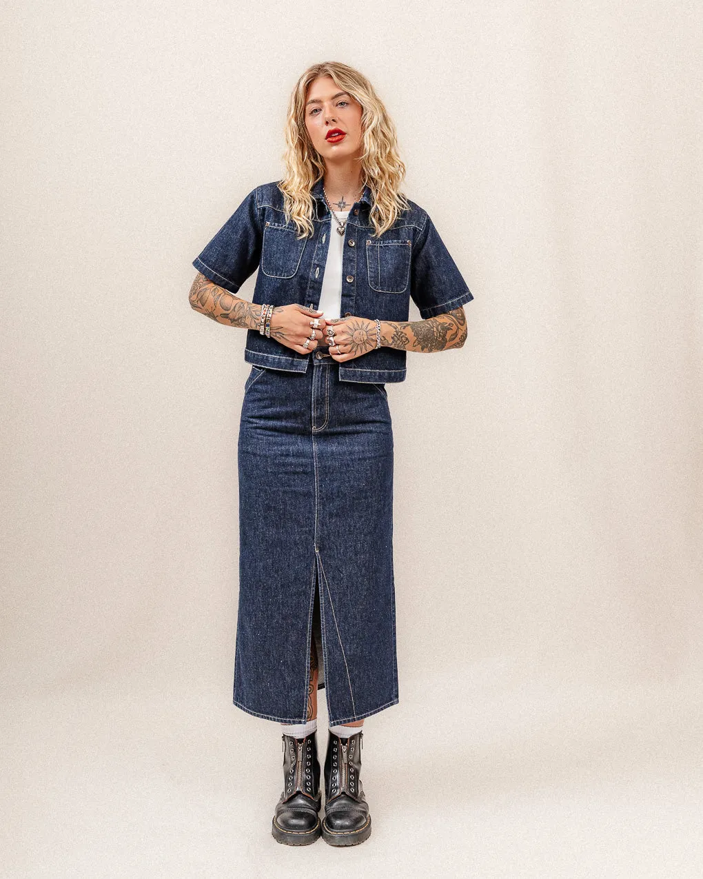 Parlor Denim Longline Skirt - Navy sold by P & Co product image thumbnail 3