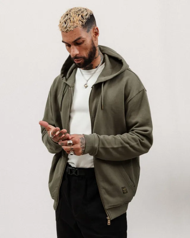 Full Zip Workwear Hoodie - Heavy Washed Olive sold by P & Co