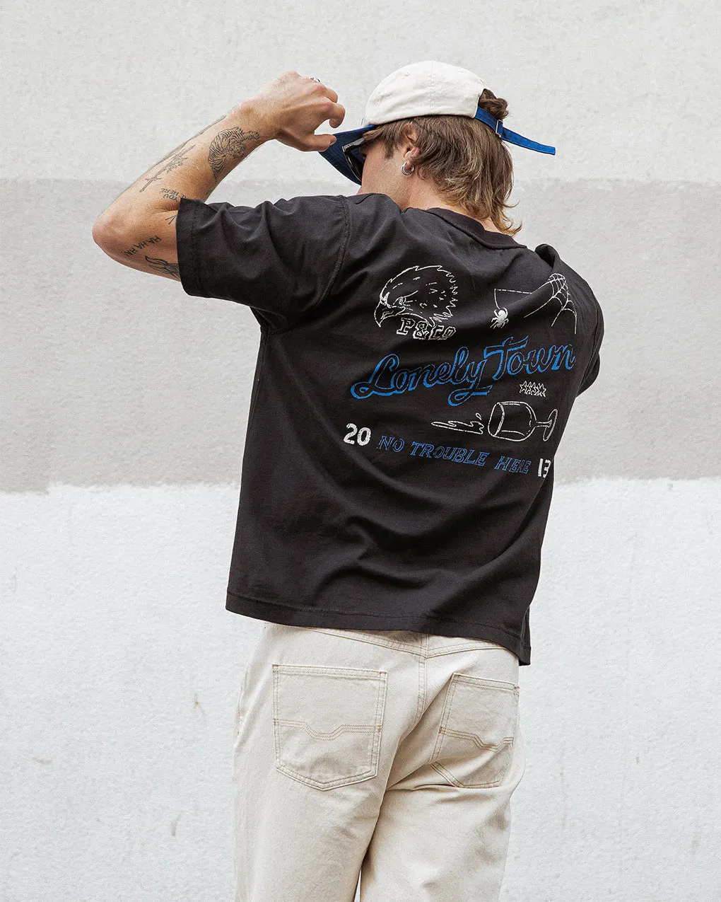 No Trouble Here Boxy T-Shirt - Washed Black sold by P & Co product image thumbnail 3