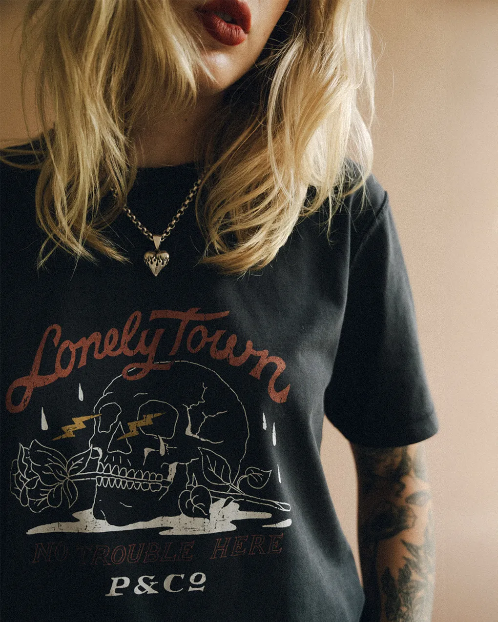 Lonely Town T-Shirt - Heavy Washed Black sold by P & Co product image thumbnail 2