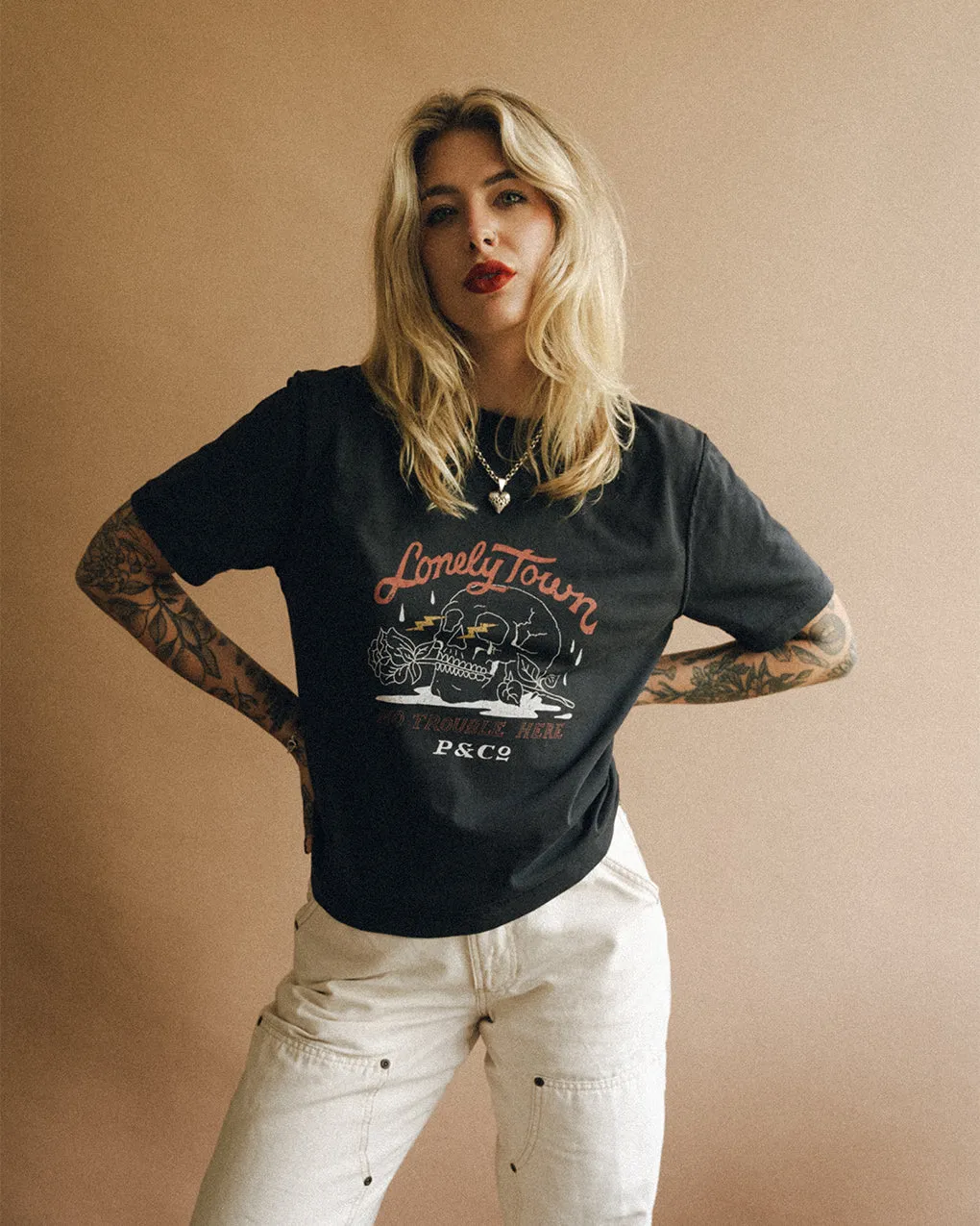 Lonely Town T-Shirt - Heavy Washed Black sold by P & Co