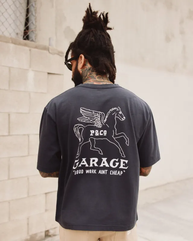 Garage Pocket Boxy T-Shirt - Heavy Washed Black sold by P & Co