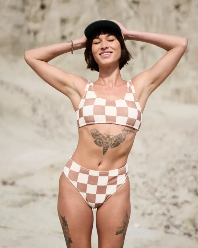 Checkerboard Bikini Top - Off White / Brown sold by P & Co