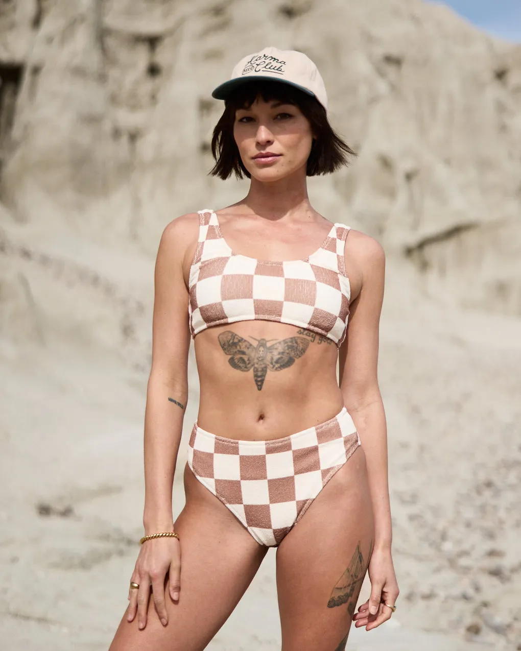 Checkerboard Bikini Top - Off White / Brown sold by P & Co product image thumbnail 3