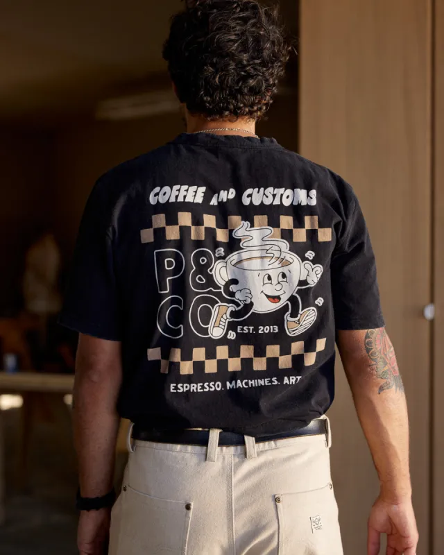 Coffee & Customs T-Shirt - Heavy Washed Black sold by P & Co