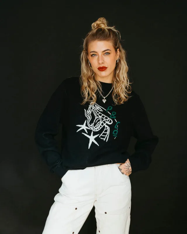 Snake Bite Knit Jumper - Washed Black made by P & Co