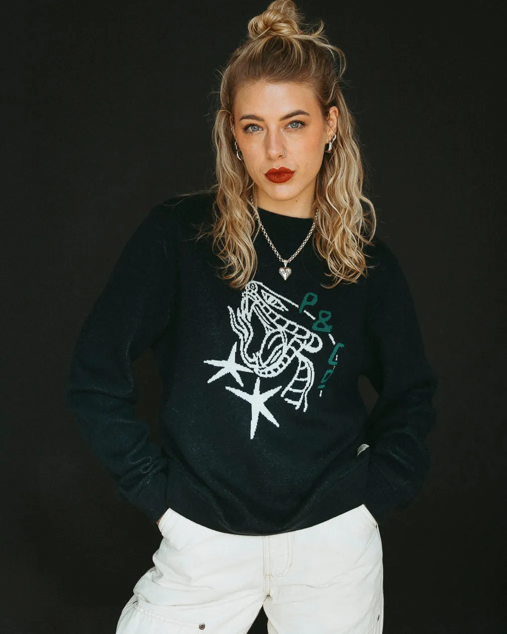 Snake Bite Knit Jumper - Washed Black sold by P & Co product image thumbnail 4