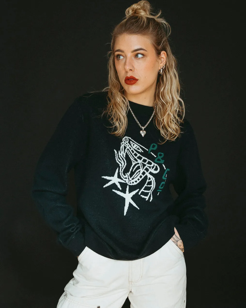 Snake Bite Knit Jumper - Washed Black sold by P & Co product image thumbnail 5