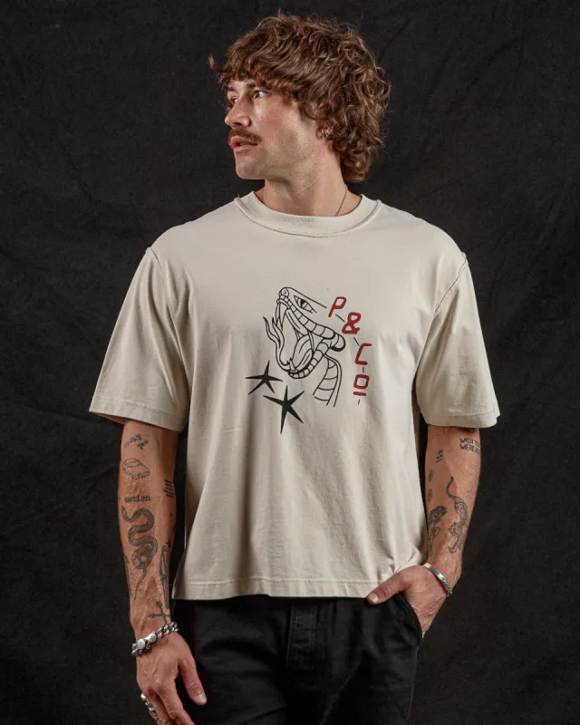 Snake Bite Boxy T-Shirt - Bone sold by P & Co