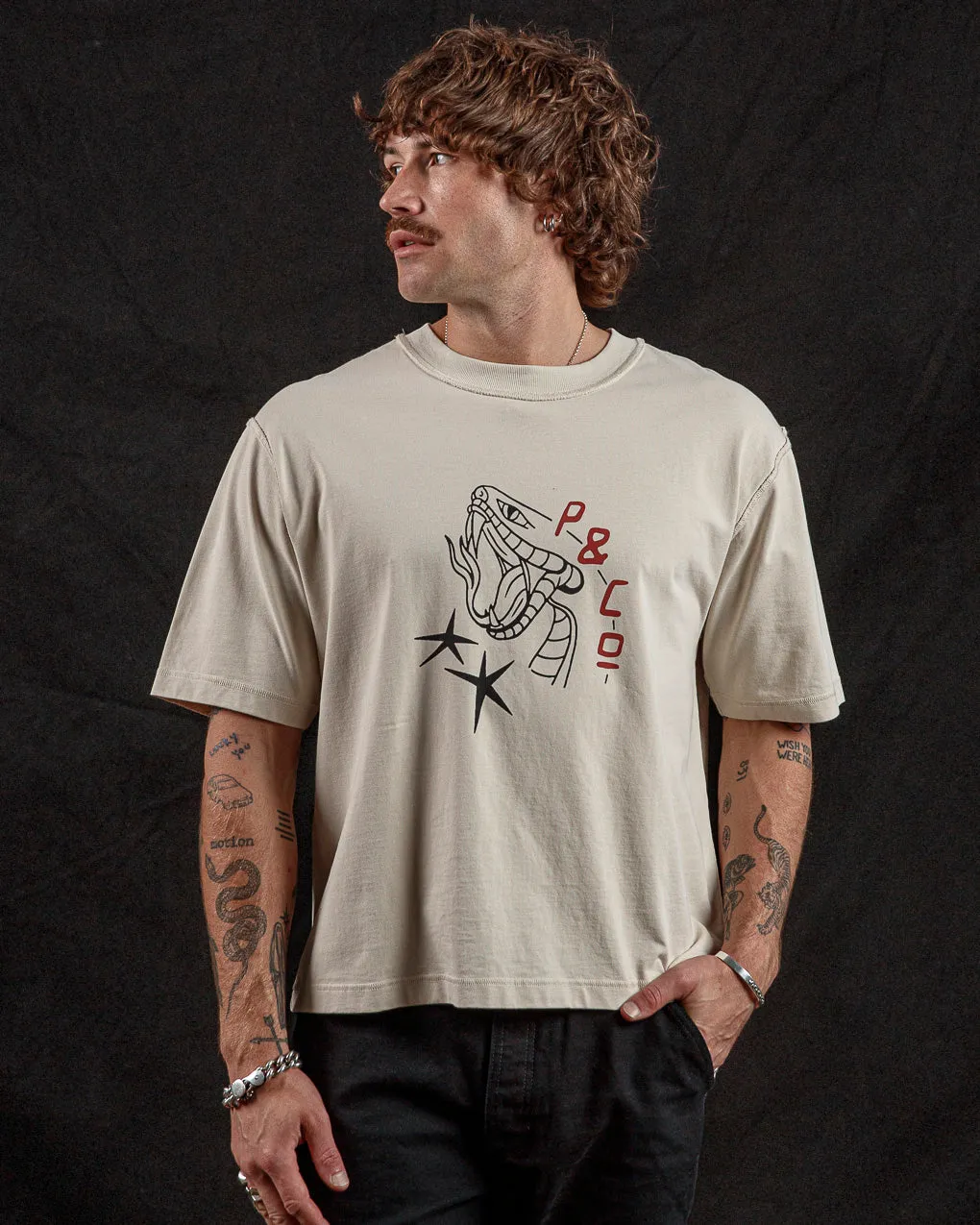 Snake Bite Boxy T-Shirt - Bone sold by P & Co