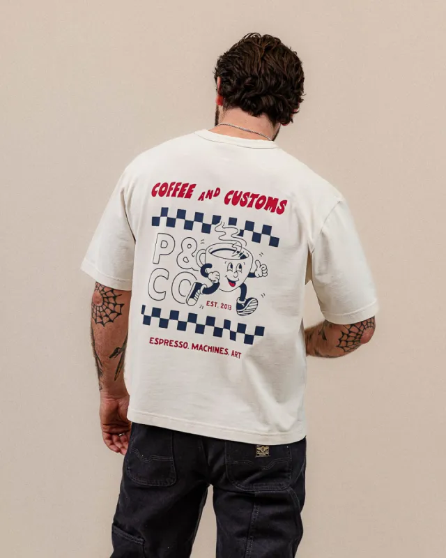 Coffee & Customs Boxy T-Shirt - Bone sold by P & Co