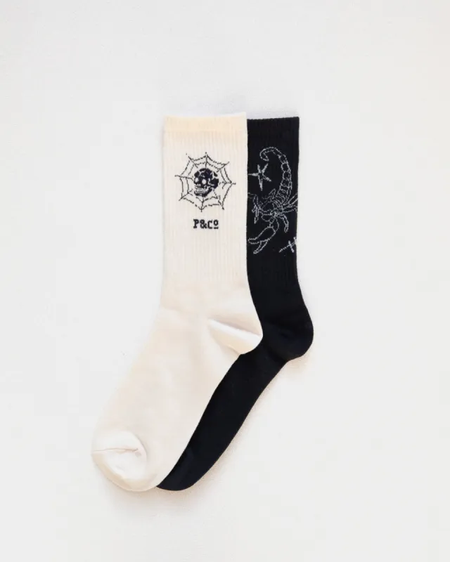 Balance Over Chaos 2-Pack Socks - Ecru & Black sold by P & Co