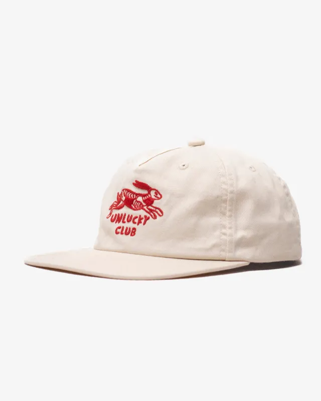 Unlucky Club 5 Panel Cap - Ecru & Red sold by P & Co