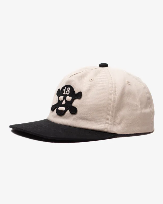 Give 'Em Hell 5 Panel Cap - Ecru & Black sold by P & Co