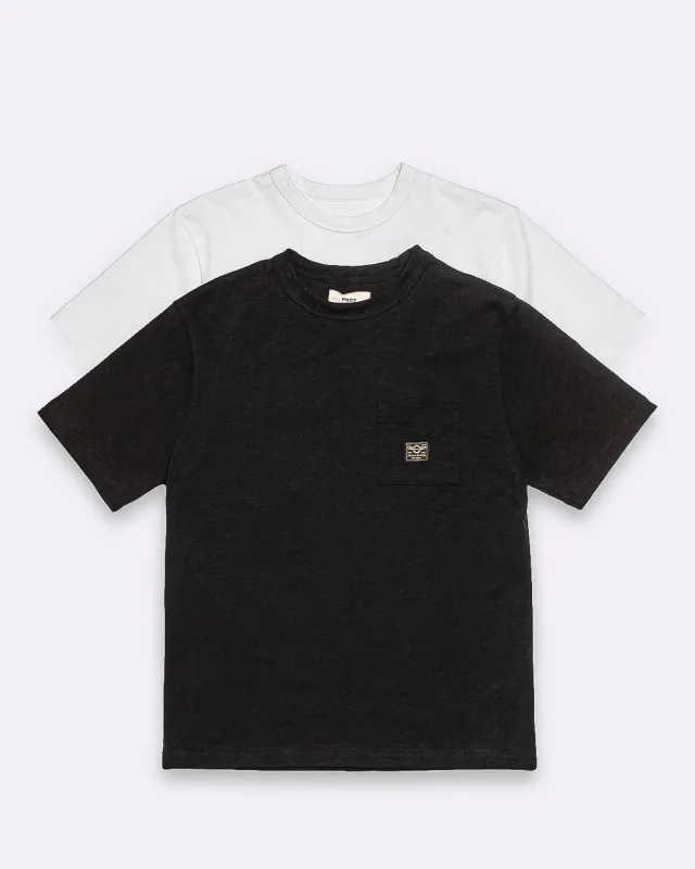 Workwear Pocket Slub T-Shirt Bundle - Washed Black & Off White sold by P & Co