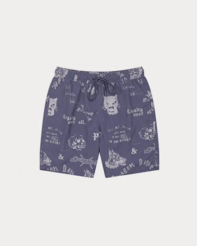 Neon Bones Swim Shorts - Smoke Blue made by P & Co