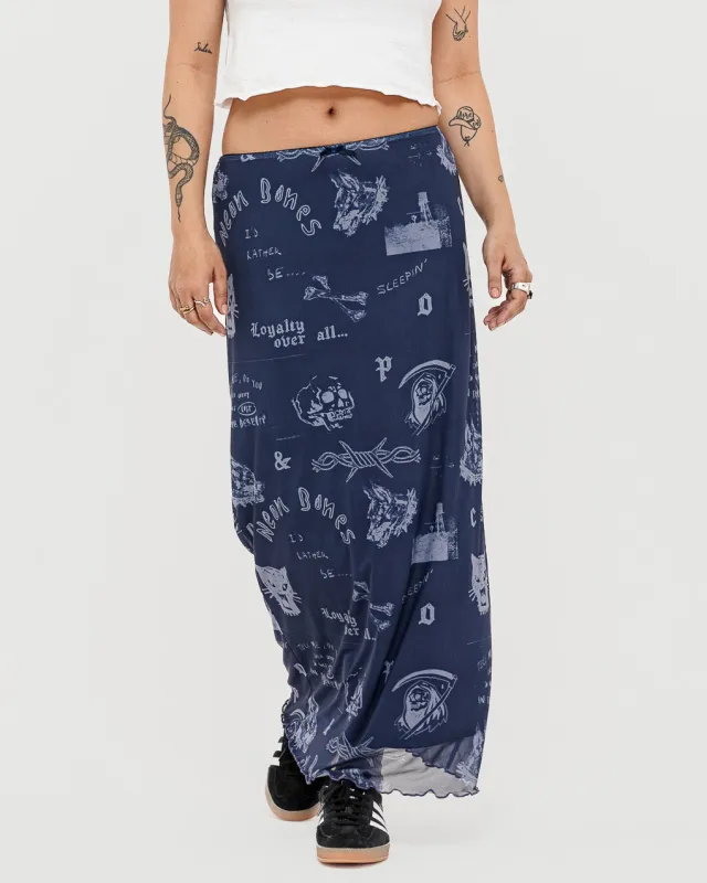 Neon Bones Midaxi Skirt - Smoke Blue sold by P & Co