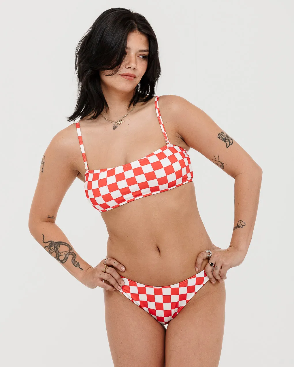Mini Checkerboard Bikini Top - Off White & Red sold by P & Co product image thumbnail 2