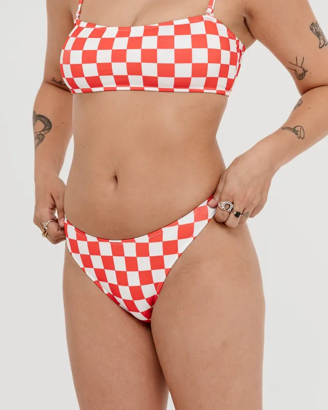 Mini Checkerboard Bikini Brief - Off White & Red sold by P & Co